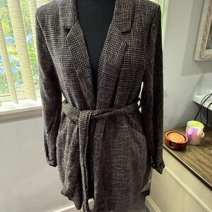 Crescent Black and Brown Blazer with Belted Waist